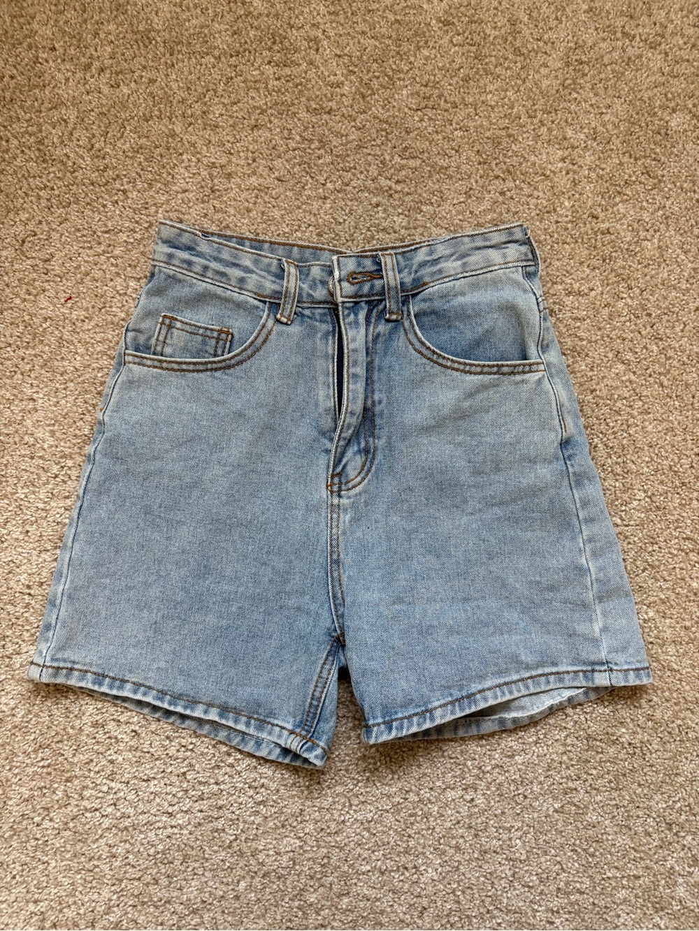 SHEIN Blue Washed Denim Shorts with Contrast Stitching